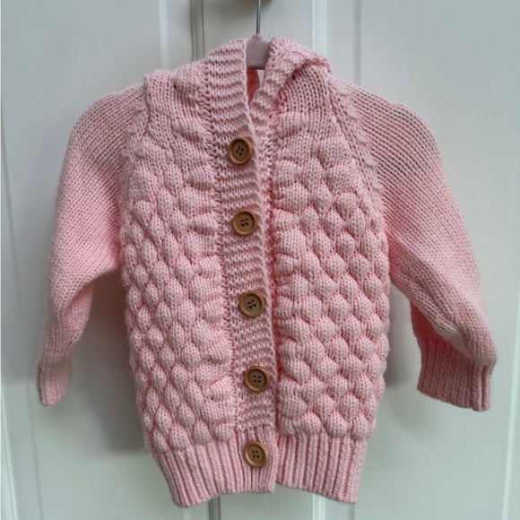 Girls 12M Pink Heavy Knit Sweater with Bear Ears - Picture 1 of 4